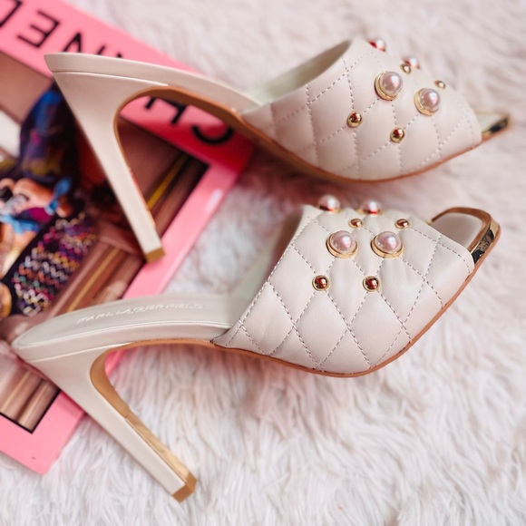 Karl Lagerfeld Paris Amina Pearl Studded Quilt Stitched Sandals - Picture 6 of 10